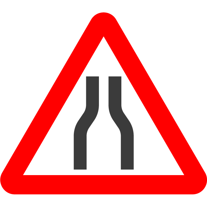 Road narrows sign