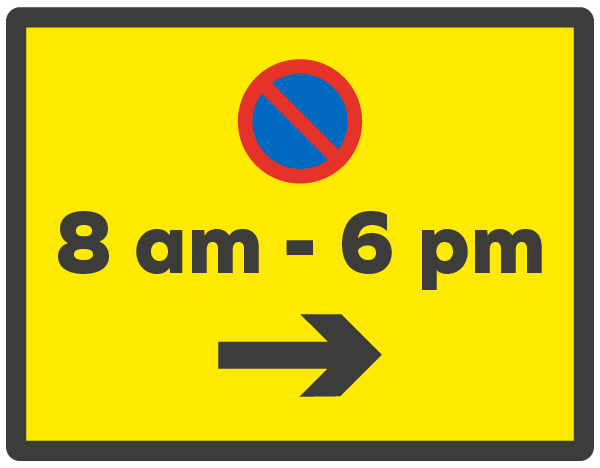 Single yellow line no waiting time sign